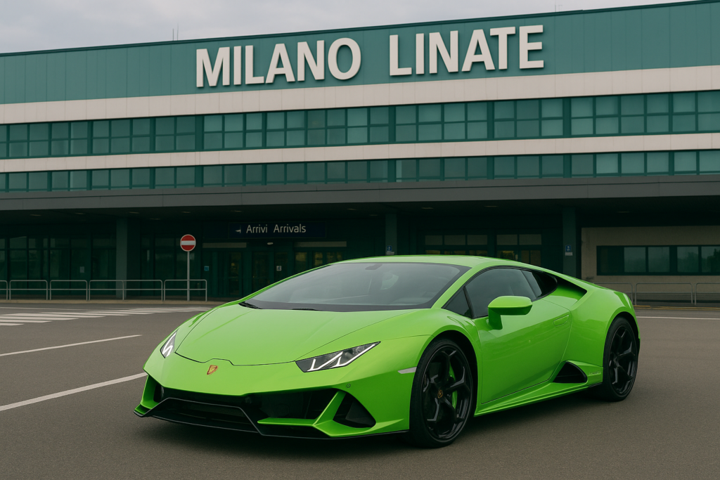 Lamborghini Huracán parked at Milan Linate Airport for rental 